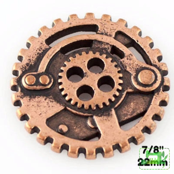 Gears Button - Antique Copper - 7/8