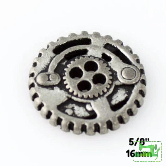 Gears Button - Antique Silver - 5/8