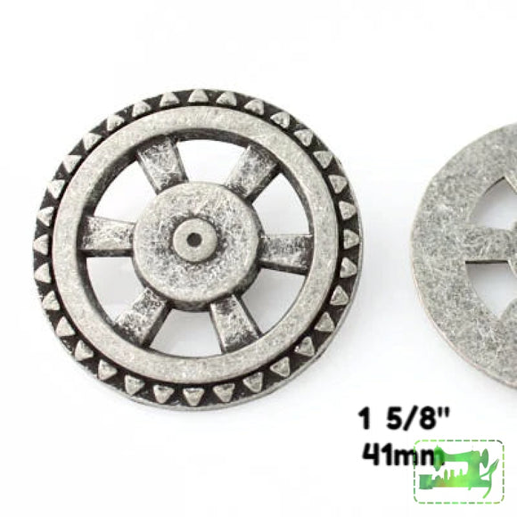 Open Wheel Button - Antique Silver - 1 5/8