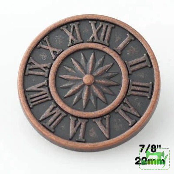 Clock Button - Antique Copper - 7/8