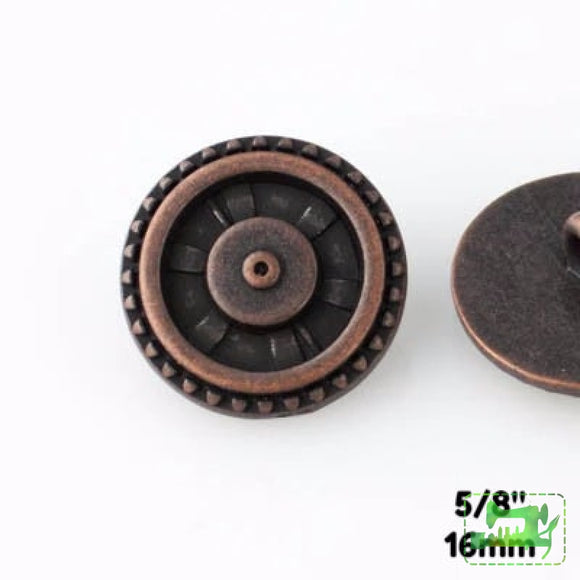 Closed Wheel Button - Antique Copper - 5/8