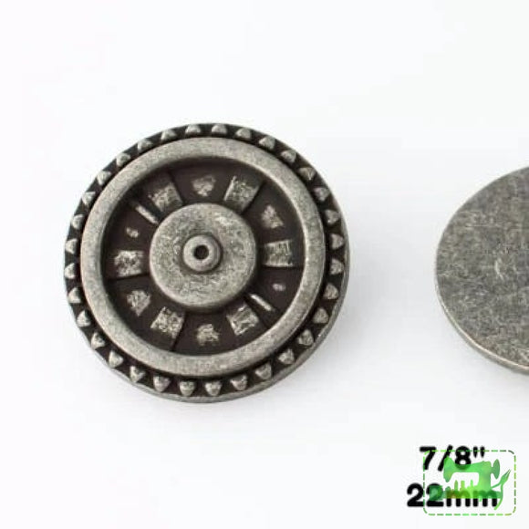 Closed Wheel Button - Antique Silver - 7/8