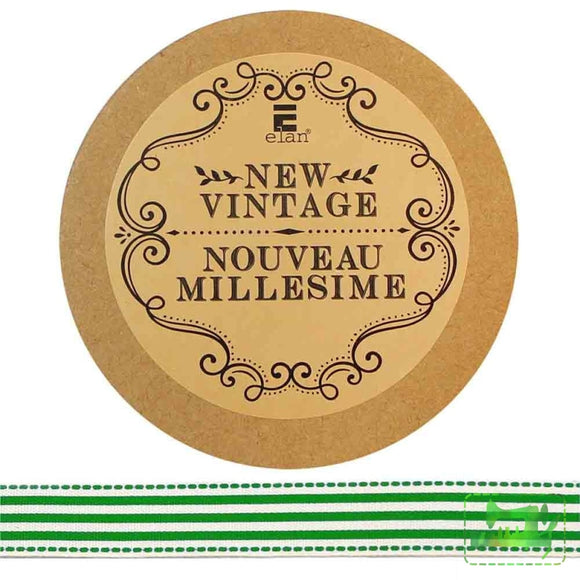 Cotton Stripes Ribbon - Green - 15mm - Elan - Craft de Ville