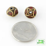 Handmade Tibetan Bead - Red Stone and Brass Donut - Perfectly Reasonable Tours - Craft de Ville