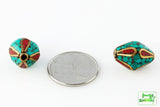 Handmade Tibetan Bead - Turquoise and Brass Bicone with Red Stone Teardrop - Perfectly Reasonable Tours - Craft de Ville