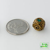 Handmade Tibetan Bead - Turquoise, Red Stone and Brass Rounded Cube - Perfectly Reasonable Tours - Craft de Ville