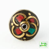 Handmade Tibetan Bead - Turquoise, Red Stone and Brass Teardrop - Perfectly Reasonable Tours - Craft de Ville