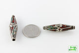 Handmade Tibetan Bead - Turquoise, Red Stone and Silver Hairpipe - Perfectly Reasonable Tours - Craft de Ville