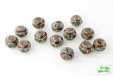 Handmade Tibetan Bead - Turquoise, Red Stone and Silver Large Donut - Perfectly Reasonable Tours - Craft de Ville