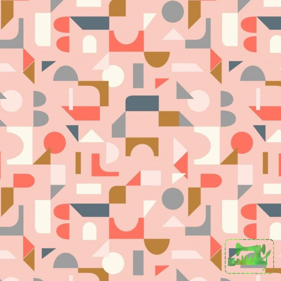 Lewis & Irene - Forme Scattered Geo On Blush Pink Fabric