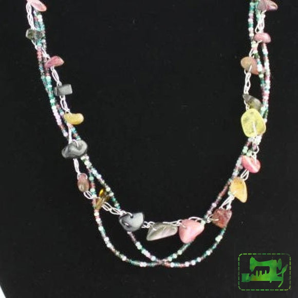 Multi strand Crocheted Siver plated copper with Tourmaline chips and glas seedbeads - Craft De Ville - Craft de Ville