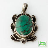 Thai Silver - Scrolled Oval Turquoise Pendant - Perfectly Reasonable Tours - Craft de Ville